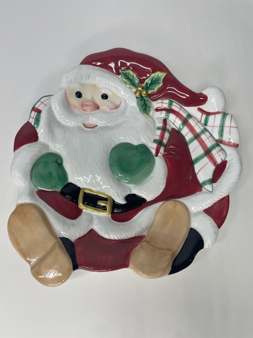 Vintage Fitz and Floyd Santa Cookie Plate Dish Ceramic Red Green